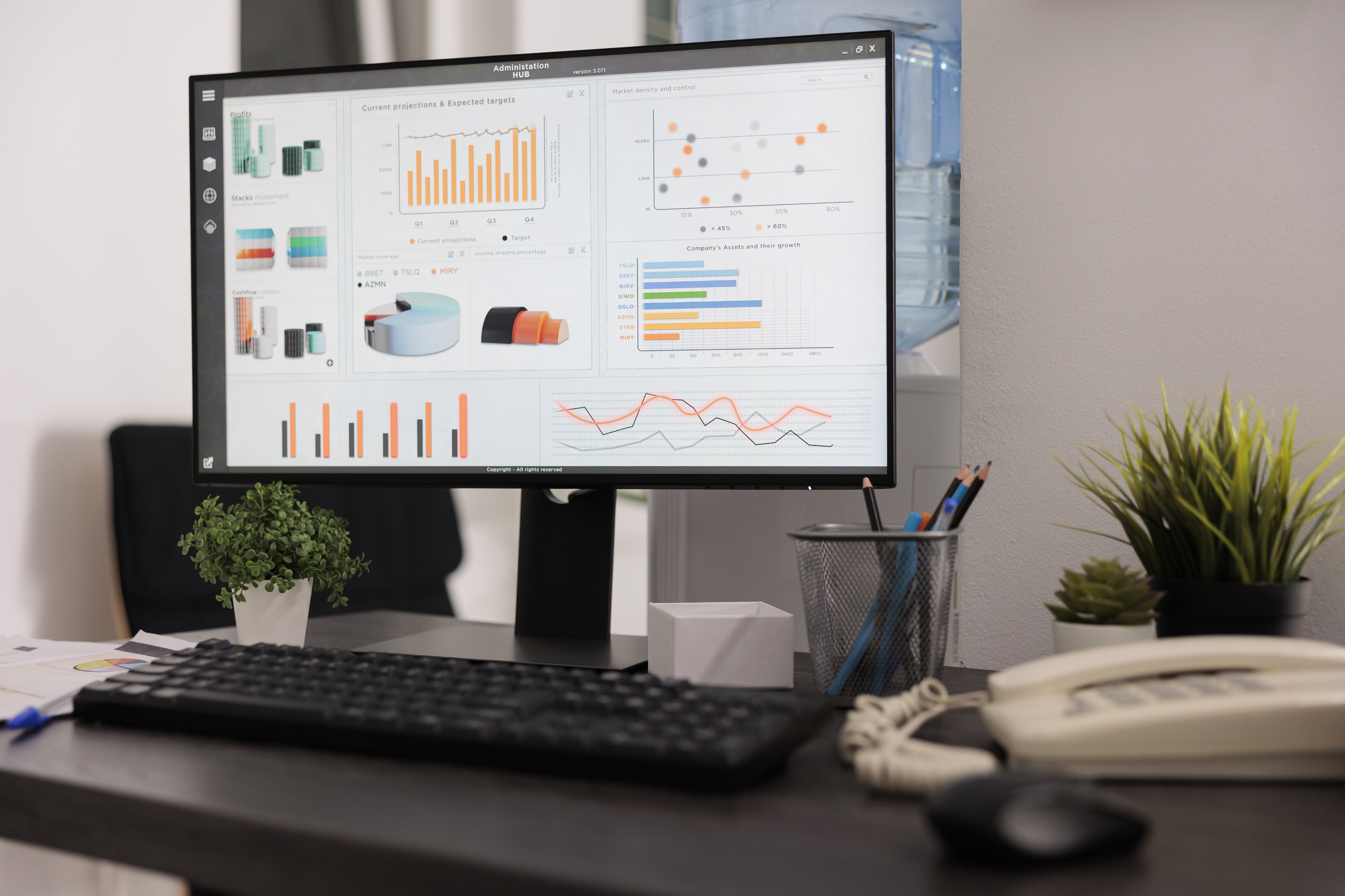 Digital dashboard with business analytics on a professional display screen